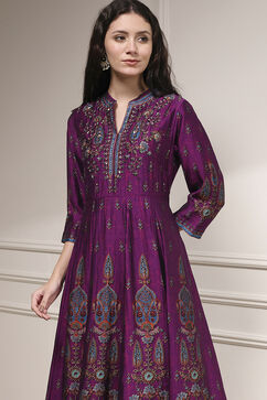 Purple Viscose Kalidar Printed Suit Set image number 1