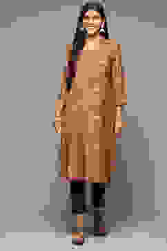 Peach Viscose Blend Straight Printed Kurta image number 5