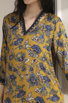 Mustard Yellow Printed Straight Kurta image number 1