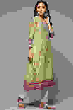 Green Cotton Straight Printed Kurta image number 3