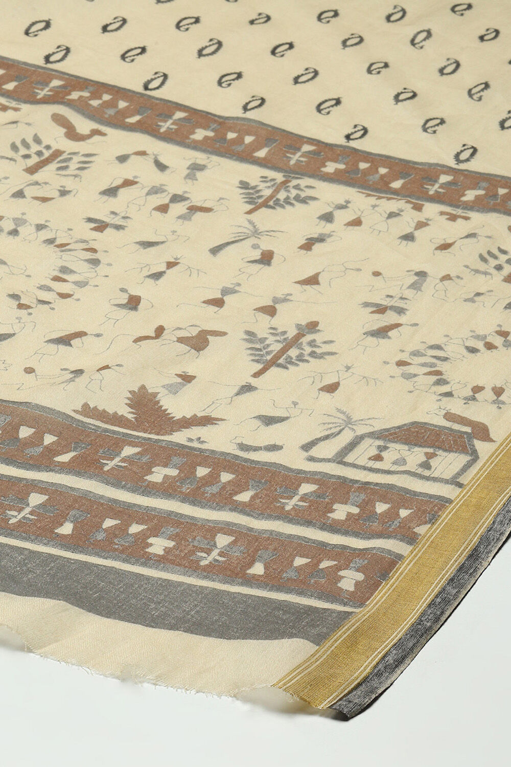 Grey Cotton Screen Printed Unstitched Suit Set image number 4