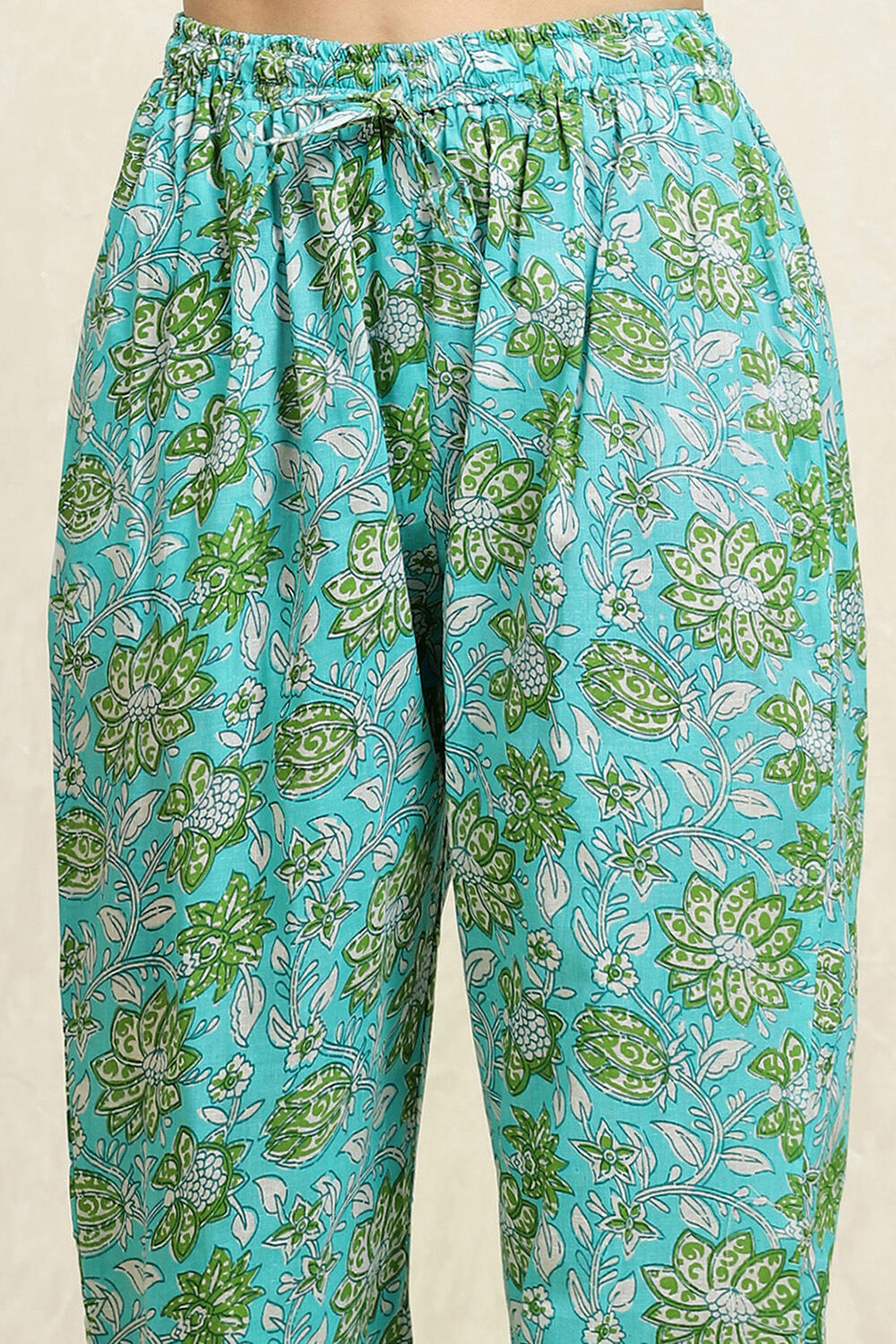 White and Pink Cotton Floral Hand Block Unstitched Suit Set image number 3