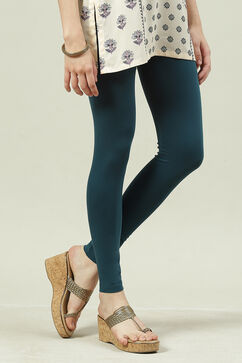 Deep Teal Solid Knitted Leggings image number 2