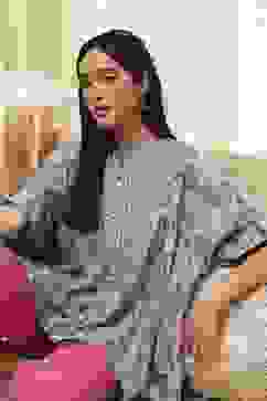 Dull Blue Cotton Flared Short Kurta image number 0