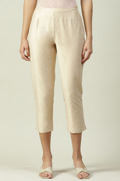 Beige Poly Viscose Solid Pant image number 0