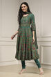 Off White Cotton Anarkali Printed Lehenga Set image number 3