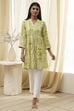 Lime Green Printed Straight Short Kurta image number 5