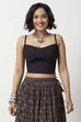 Black Cotton Fitted Strappy Crop Top image number 7