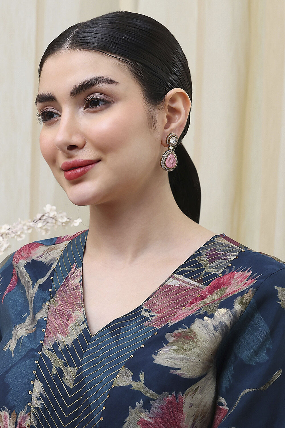 Light Pink Stone Embellished Earrings image number 3