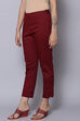 Maroon Cotton Lycra Pants image number 2