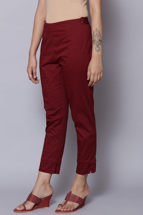 Maroon Cotton Lycra Pants image number 2