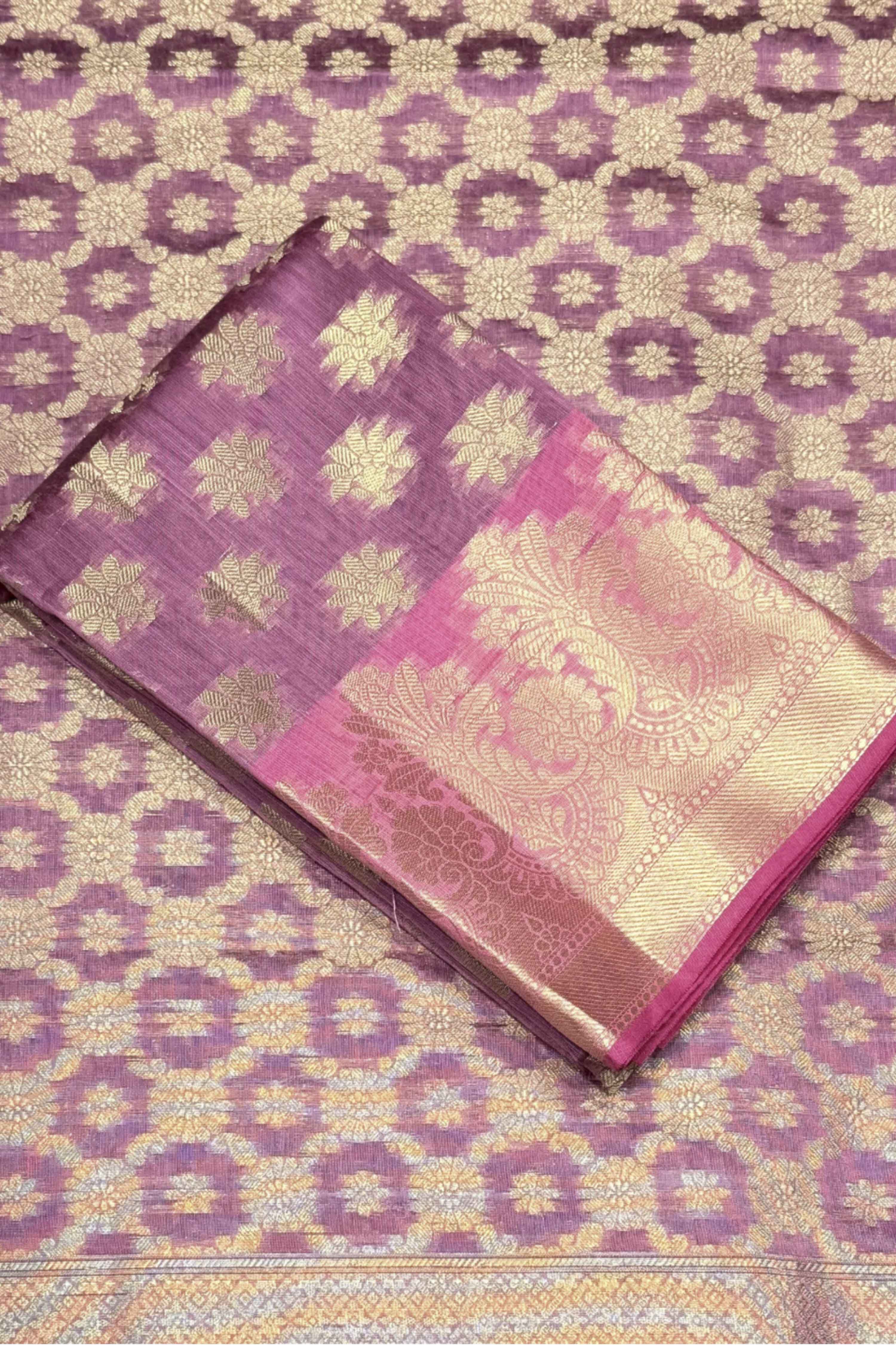 Purple Chanderi Banarsi Weave Unstitched Suit Set image number 1