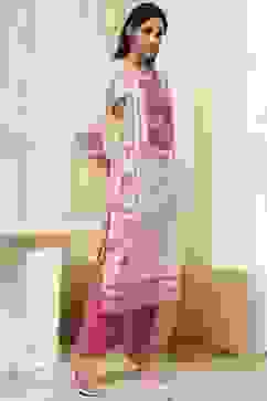 Pink Cotton Printed Straight Kurta image number 4