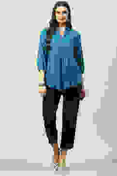 Blue LIVA Straight Solid Kurti image number 5