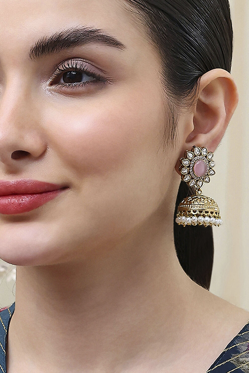 Light Pink Brass Jhumka image number 1