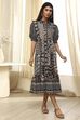 Black and Beige Cotton Printed Tiered Dress image number 5