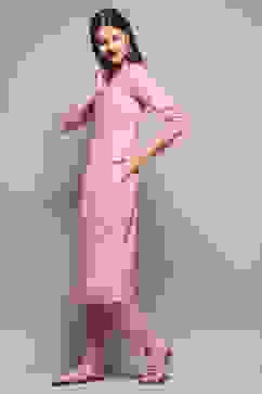 Light Pink Rayon Straight Kurta Pant 2 Piece Set image number 3