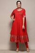 Red Cambric Anarkali Kurta Churidar Suit Set image number 7
