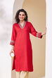 Red Viscose Rayon Straight Kurta image number 6