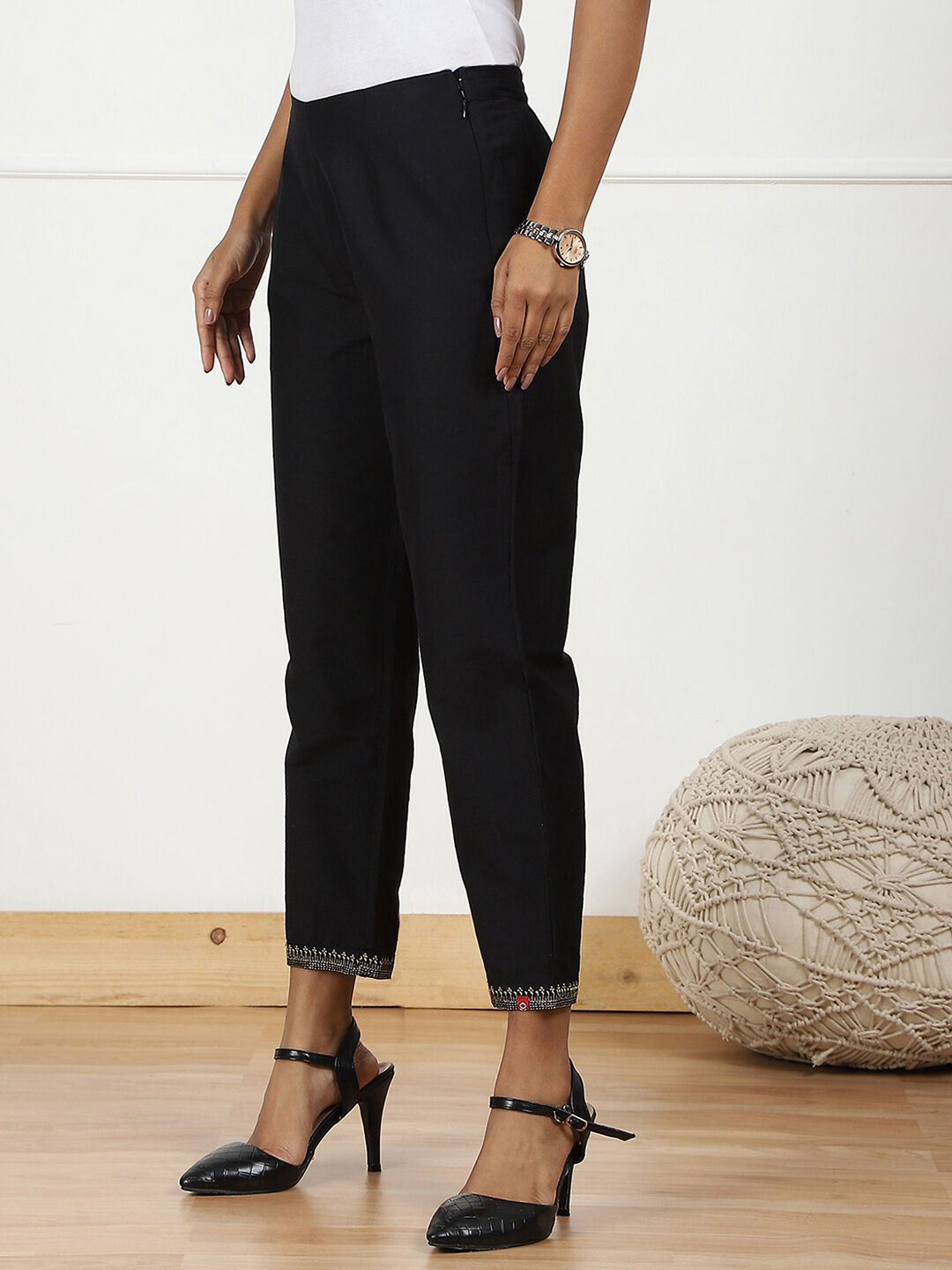 Black Art Silk Pants image number 2