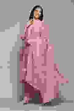 Pink Cotton Blend Straight Kurta Palazzo Suit Set image number 4