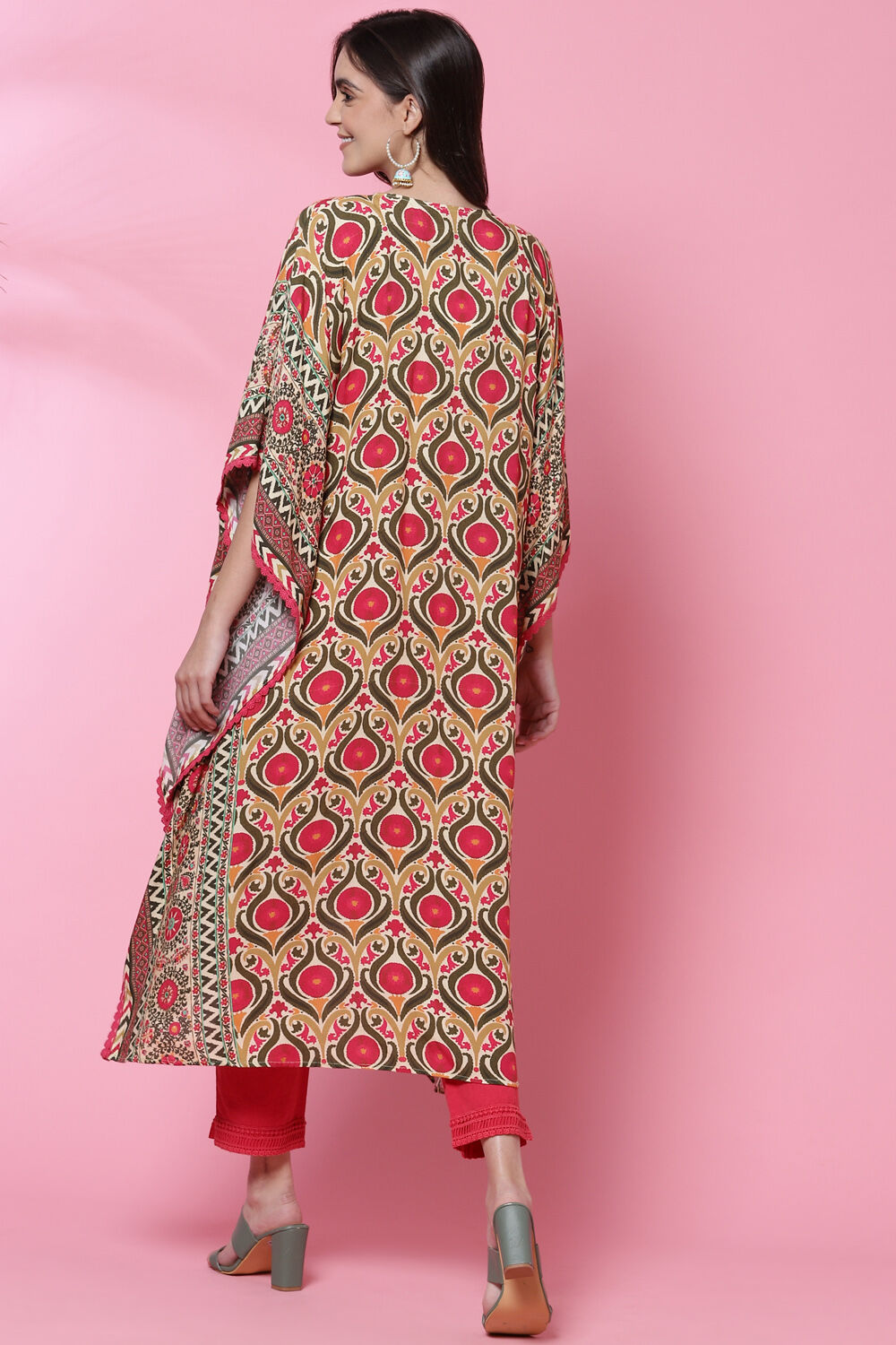 White And Blue Cotton Kaftan Set image number 4