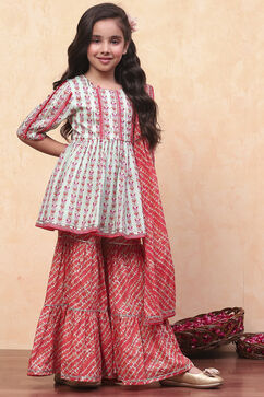 Aqua and Coral Pure Cotton Printed Peplum Suit Set image number 6