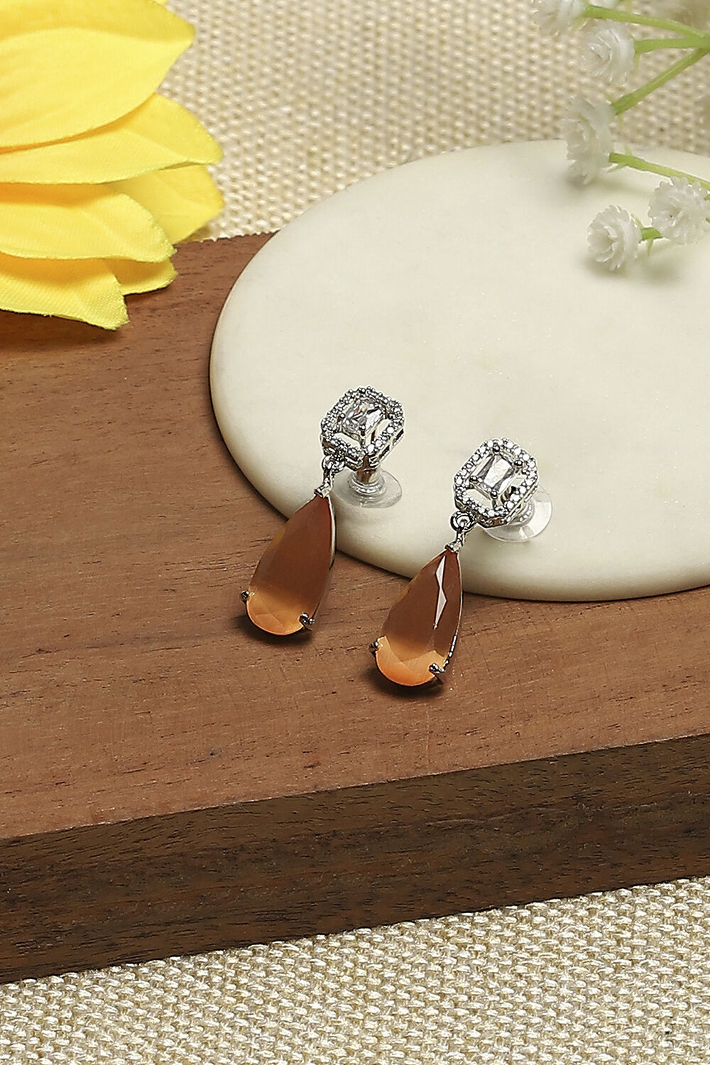 Peach Brass Danglers image number 0