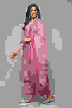 Salmon Cotton Straight Kurta Palazzo Suit Set image number 3