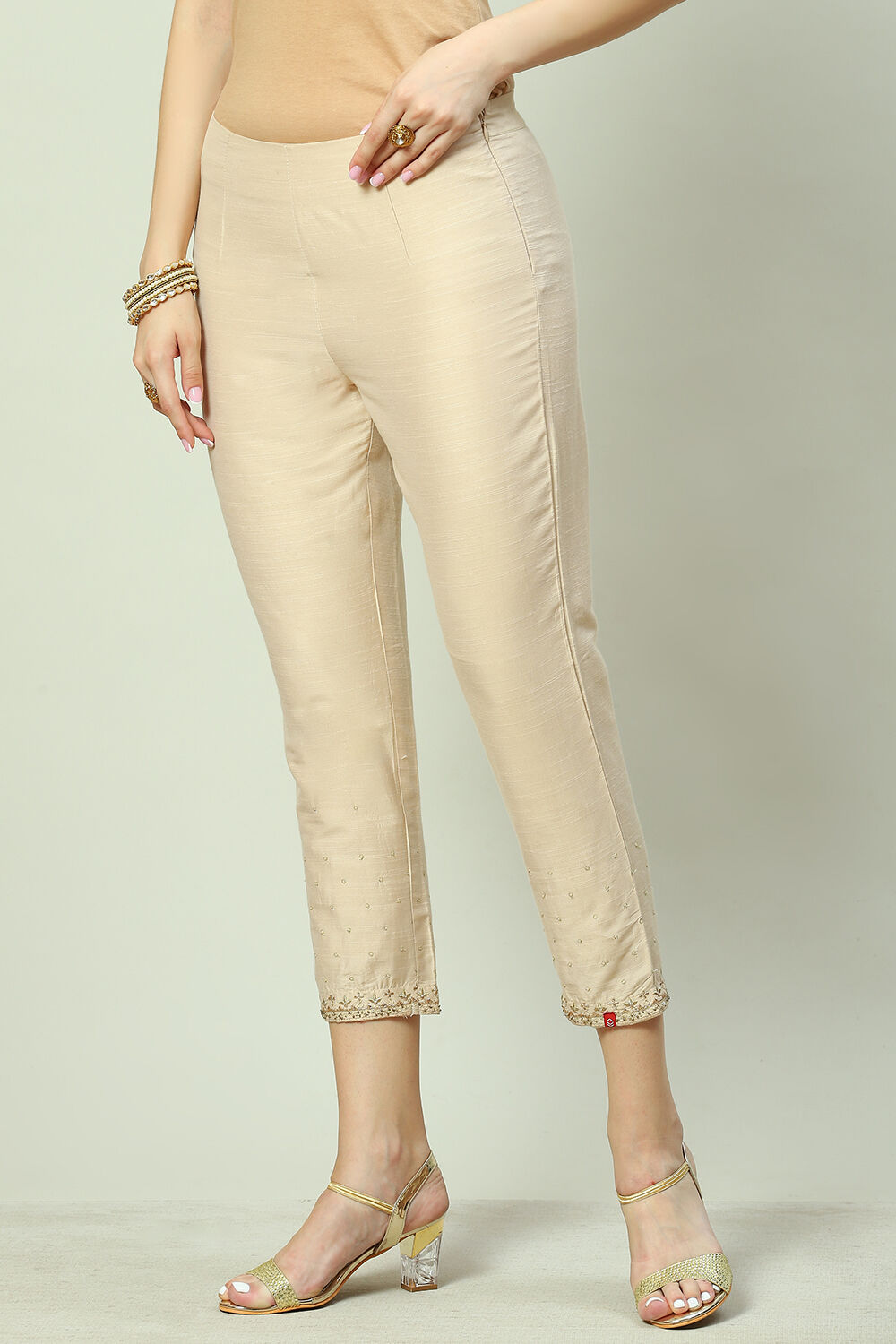 Red Art Silk Cotton Narrow Pants image number 2