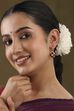 Pink Gold Plated Brass Floral Studded Drop Earrings image number 3