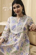 Earthy Blue Cotton Floral Flared Short Kurta image number 0