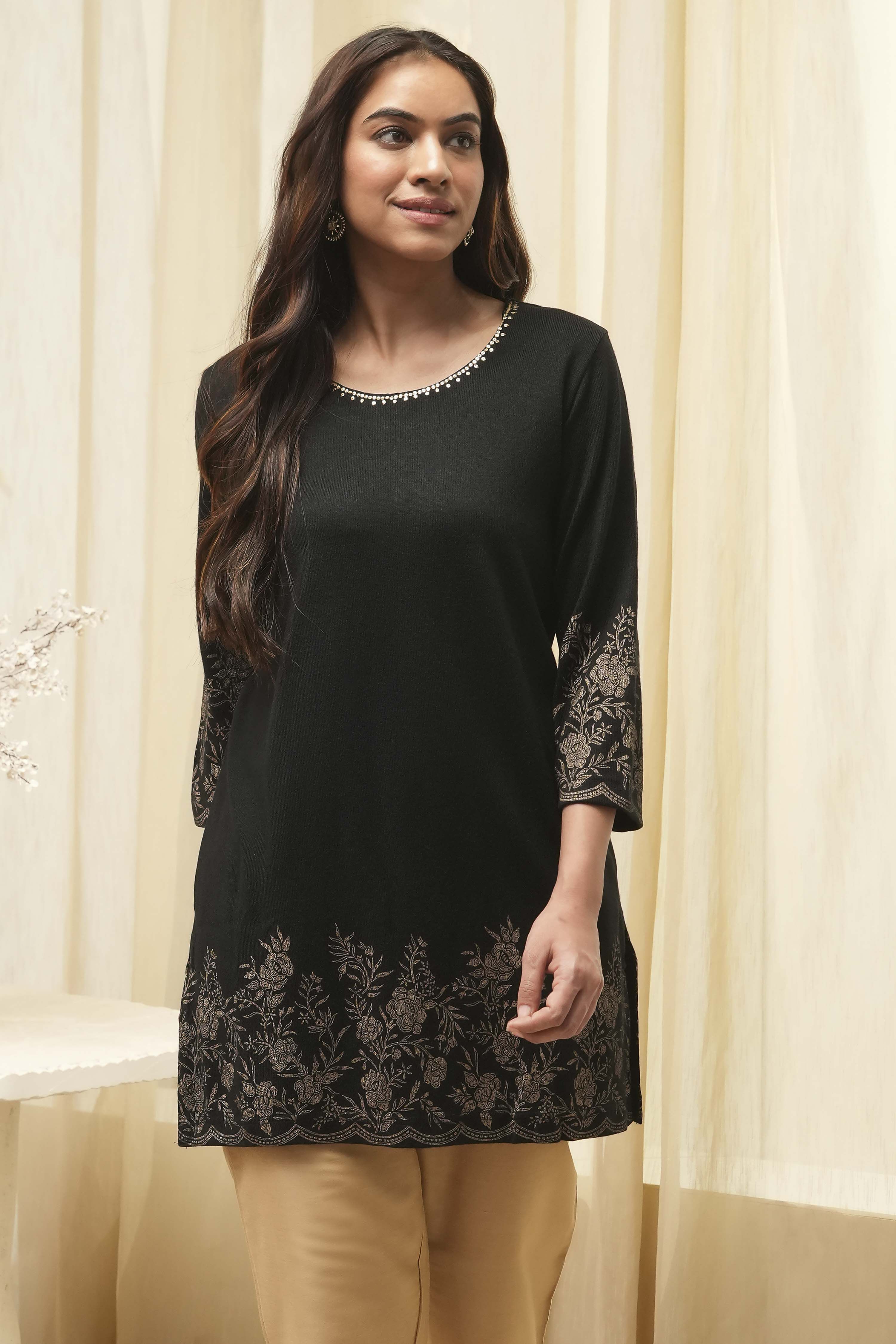 Black Daffodil Straight Printed Kurti image number 6