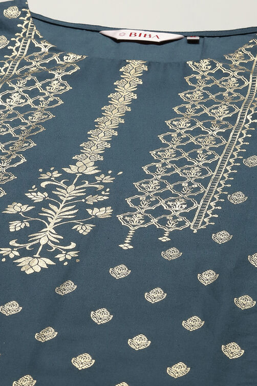 Blue Voile Relaxed Kurta Palazzo Suit Set image number 1