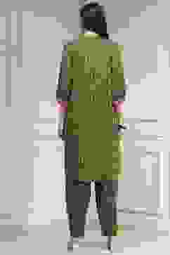 Olive Green Printed Straight Suit Set image number 4