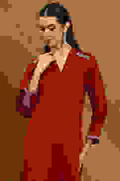 Rust Polyester Straight Kurta image number 1