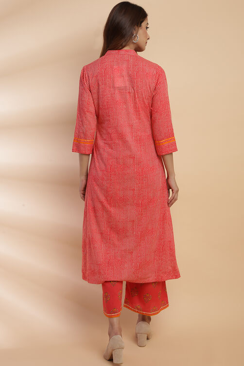 Turquoise Cotton A-Line Kurta Palazzo Suit Set image number 6