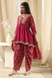 Fuchsia Viscose Floral Printed Peplum Suit Set image number 2