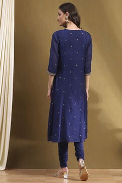 Navy Blue Embroidered Festive Kalidar Suit Set image number 4