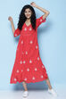 Red Cotton A Line Fusion Wear Dress image number 3