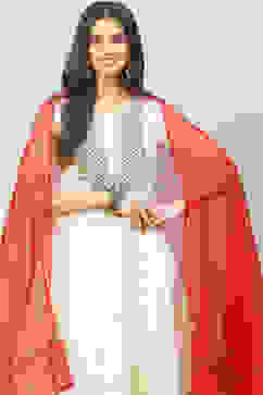 Off White Art Silk Anarkali Kurta Churidar Suit Set image number 2