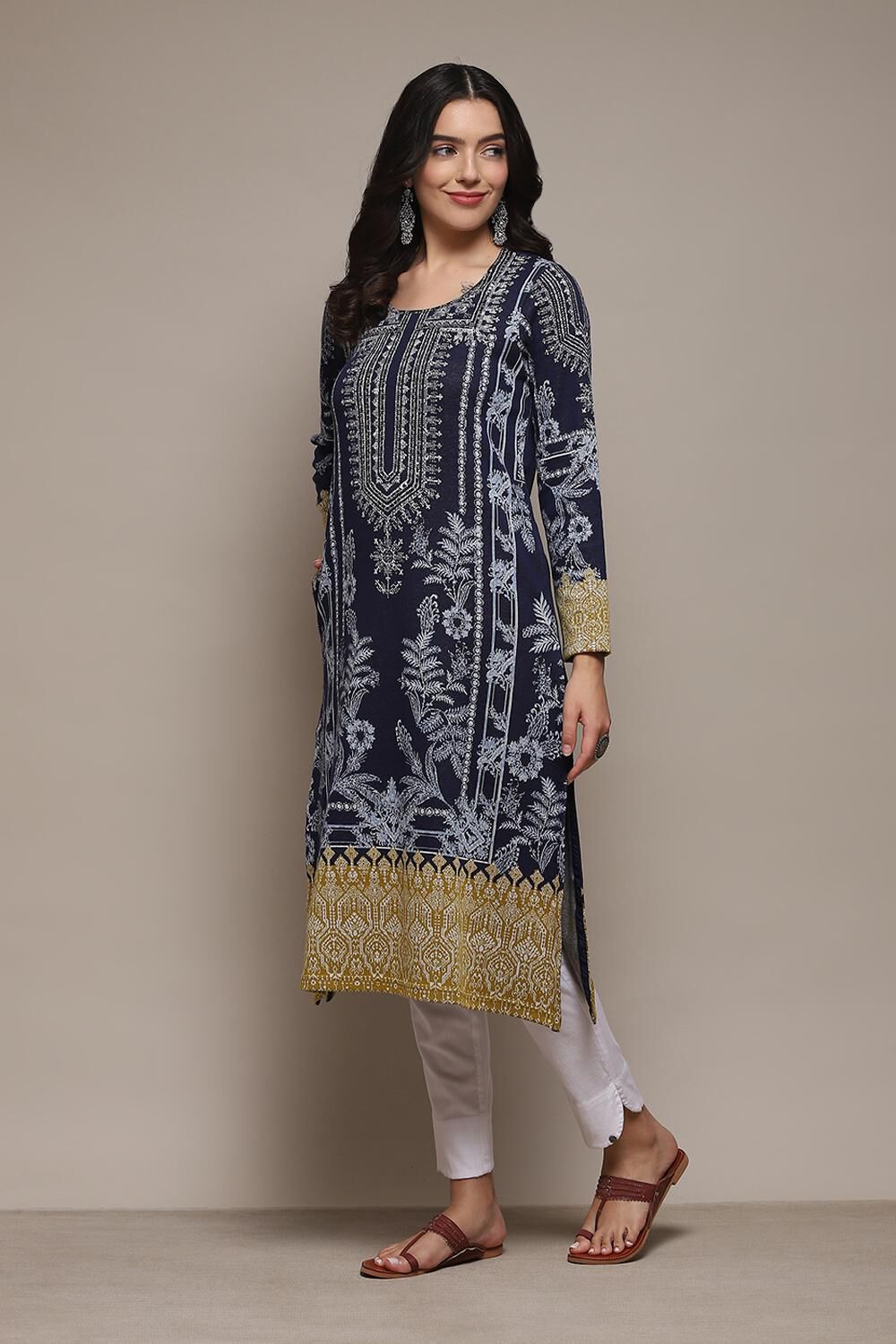 Mustard Poly Cotton Straight Yarndyed Kurta image number 2