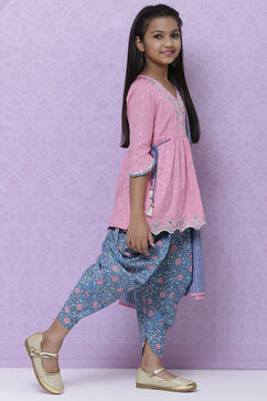 Pink Cotton Straight Kurta Dhoti Salwar Suit Set image number 3