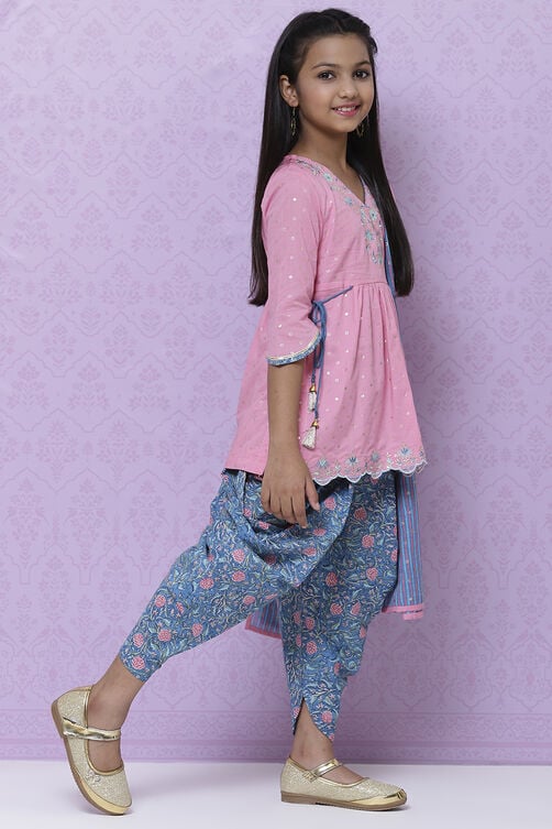 Pink Cotton Straight Kurta Dhoti Salwar Suit Set image number 3