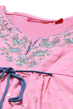 Pink Cotton Straight Kurta Dhoti Salwar Suit Set image number 1