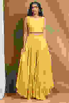 Yellow Embroidered Fusion Set image number 6