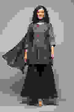 Teal Cotton Straight Kurta Sharara Suit Set image number 7