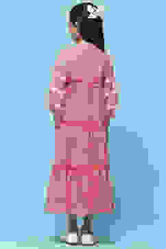  Red Printed Cambric Dress With Front Opening image number 3