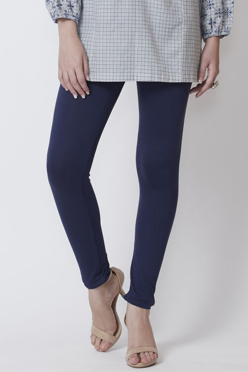 Moss Green Viscose Lycra Solid Leggings image number 2