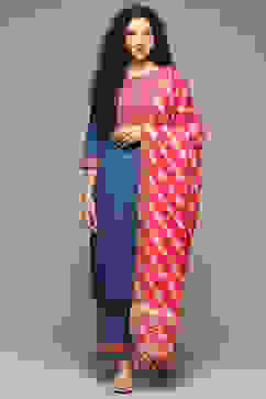 Blue and Pink Straight Suit Set image number 7